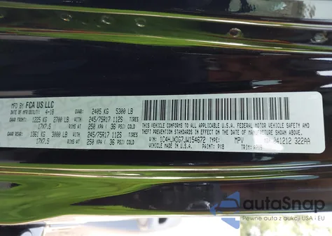 2018 Jeep Wrangler Unlimited Sport S 4X4 z USA, uszkodzony, nr VIN 1C4HJXDG7JW154672